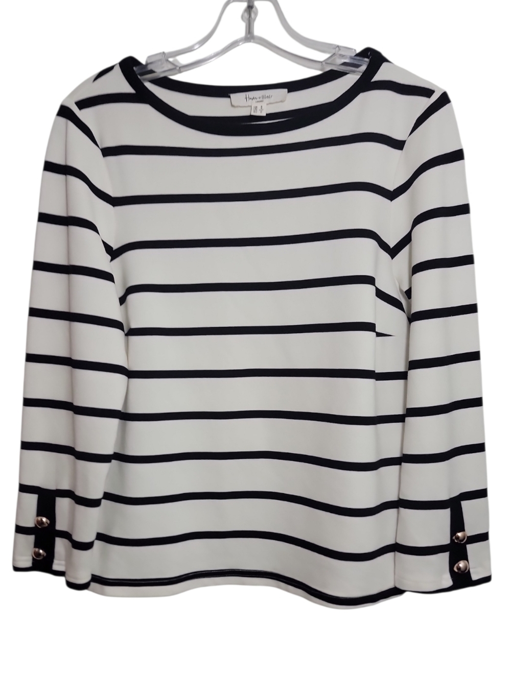 Haver & Blair London women's white black striped top size small 3/4 sleeve